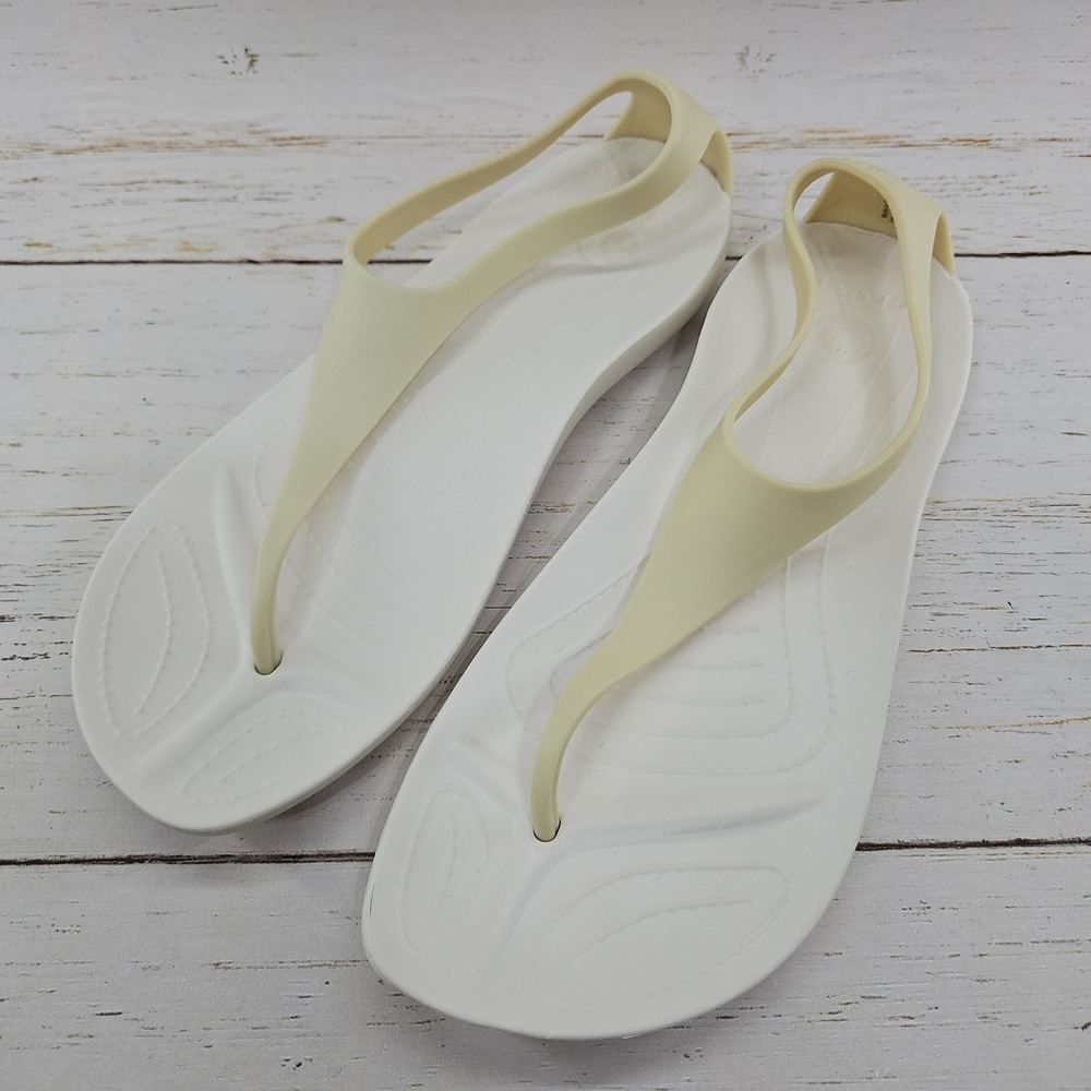Crocs Serena Sexi Flip Womens 9 Ivory Oyster Thongs Flip Flops T-Strap Slingback